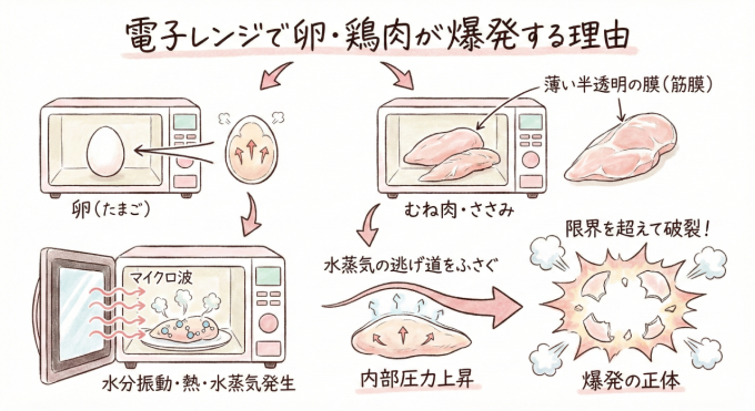 電子レンジで卵・鶏肉が爆発する理由